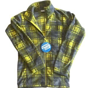 Columbia NWT Fleece Full Zip Jacket Women's XL Gray & Yellow Plaid